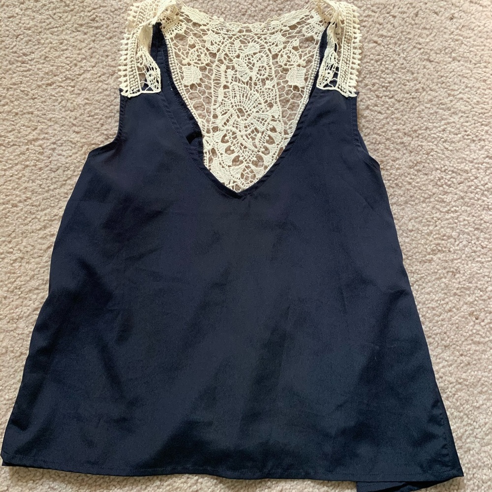 Barely worn navy top with lace